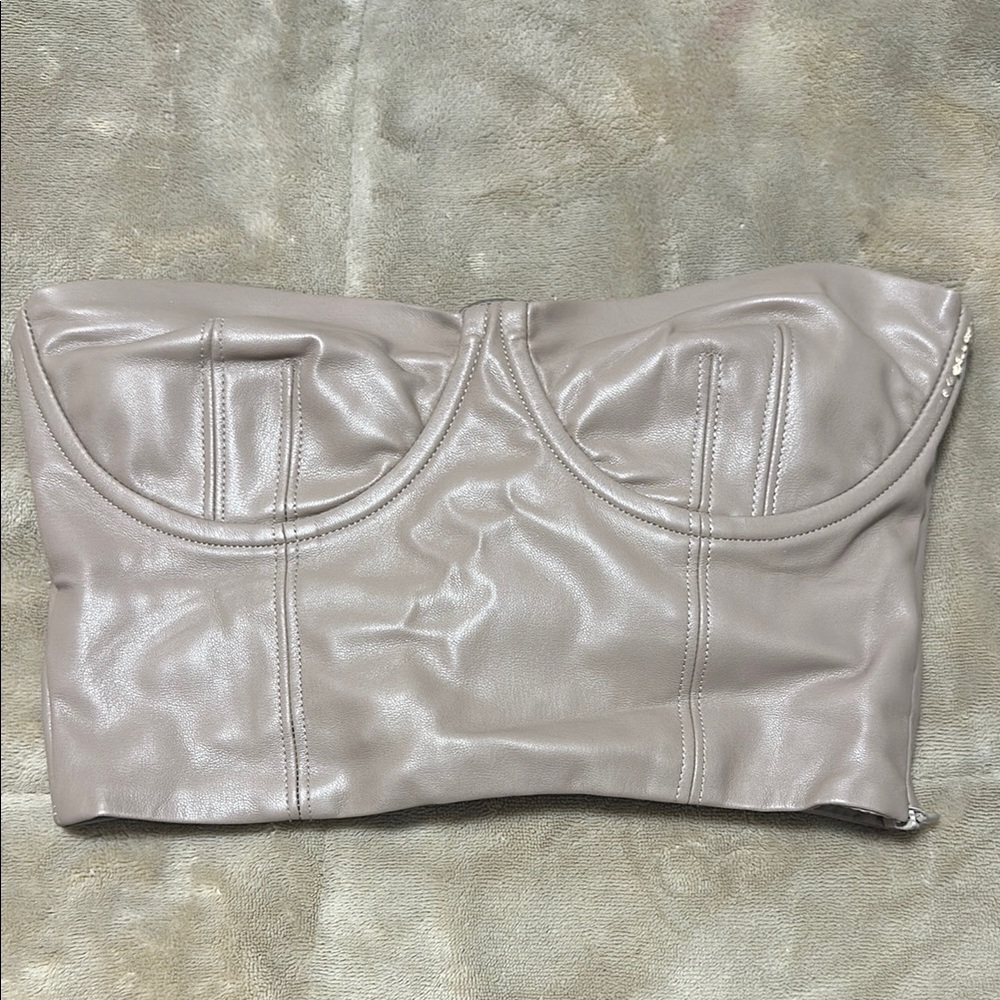 Zara Taupe Faux Leather Crop Top